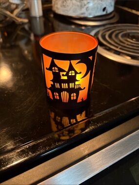 Halloween Haunted House Candle Holder - Orange